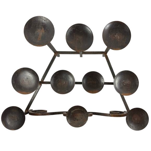 Wrought Iron Three-Tiered Rustic Fireplace Insert 10 Pillar Candle Holder - Picture 7 of 7